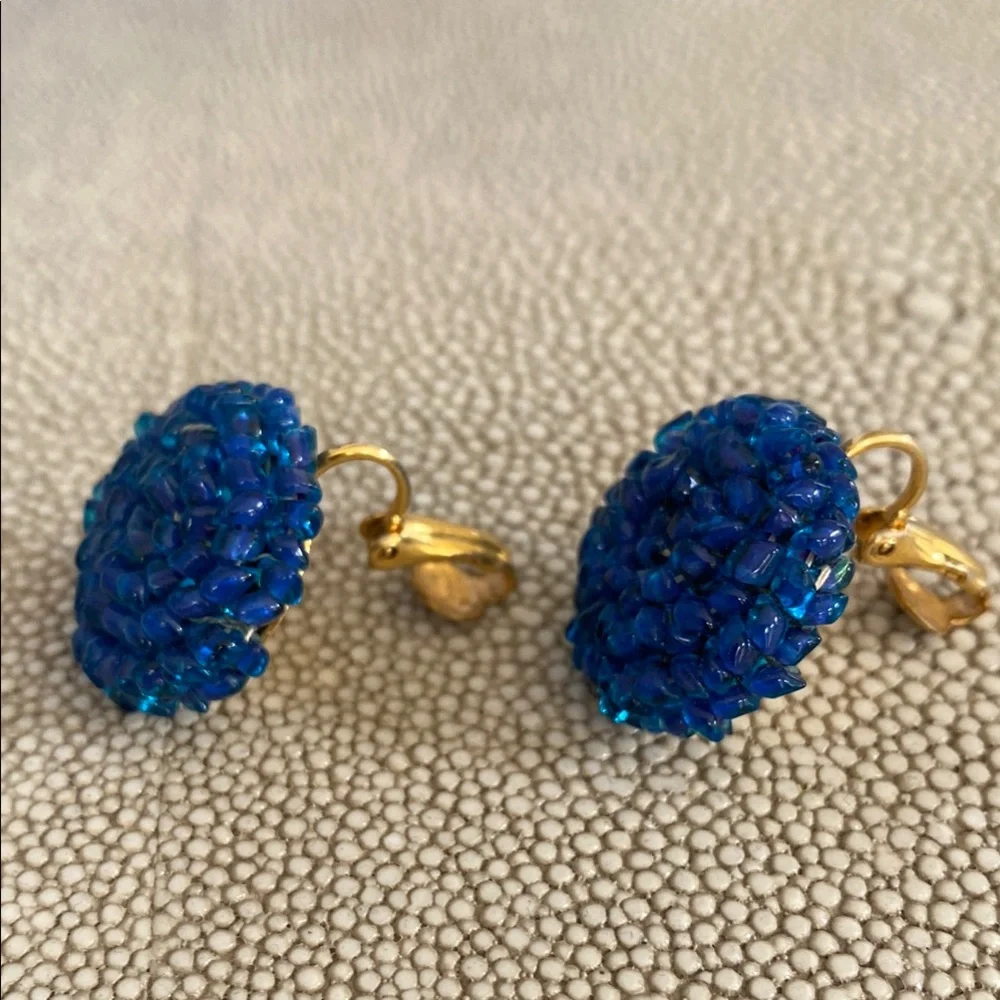 Blue Beaded Vintage 60’s Clip-On Earrings